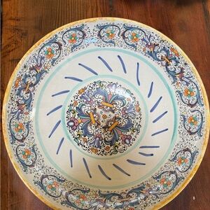 Moma Multicolor Ceramic Plate with Blue and Gold Accents